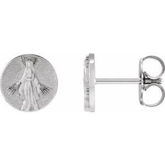 Kazi Luxury 14K White Gold Tiny Virgin Mary Medal Stud 8mm Earrings,All Products : American Fashion Style Bags On Sale